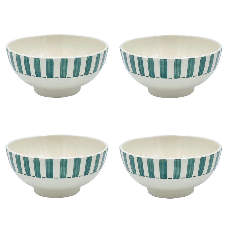 Medium Bowl in Green, Stripes, Set of Four