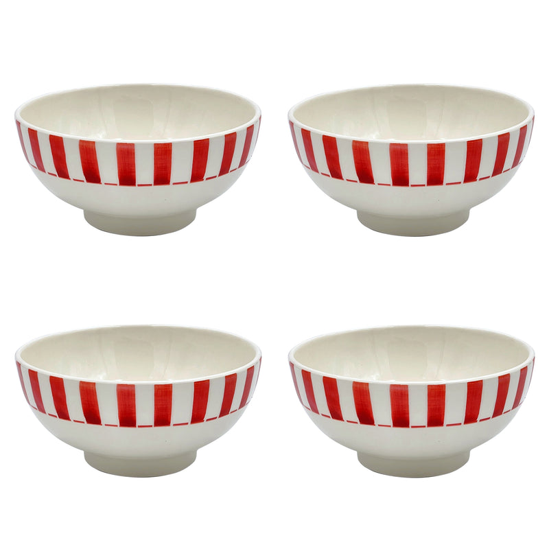 Medium Bowl in Red, Stripes, Set of Four