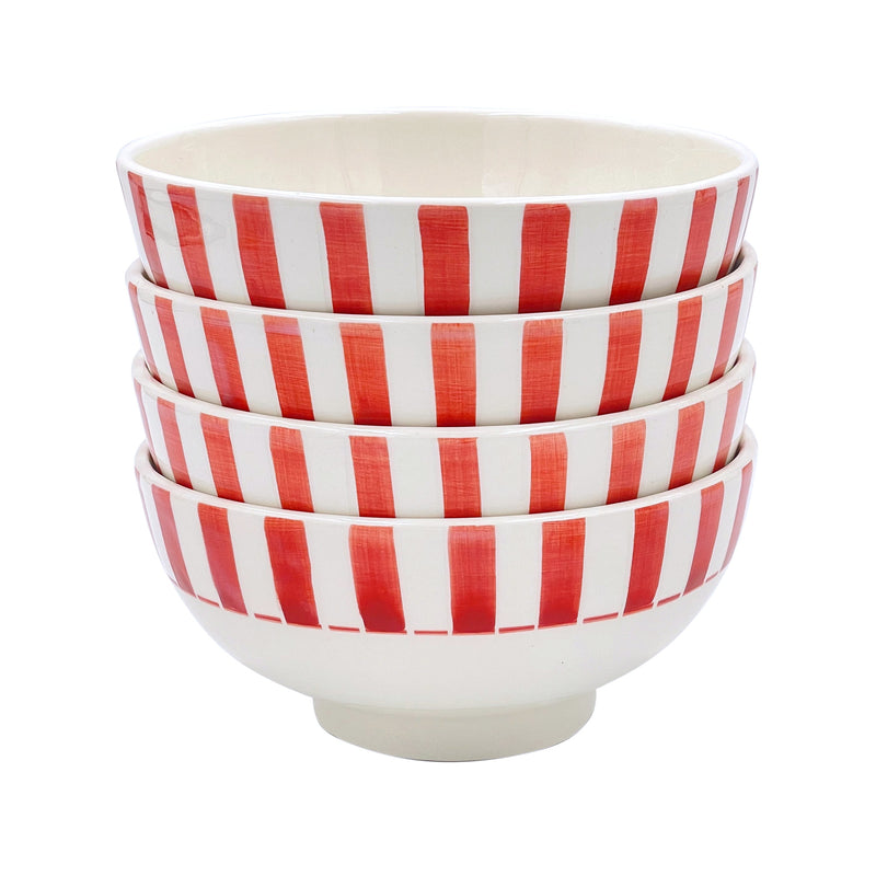 Medium Bowl in Red, Stripes, Set of Four