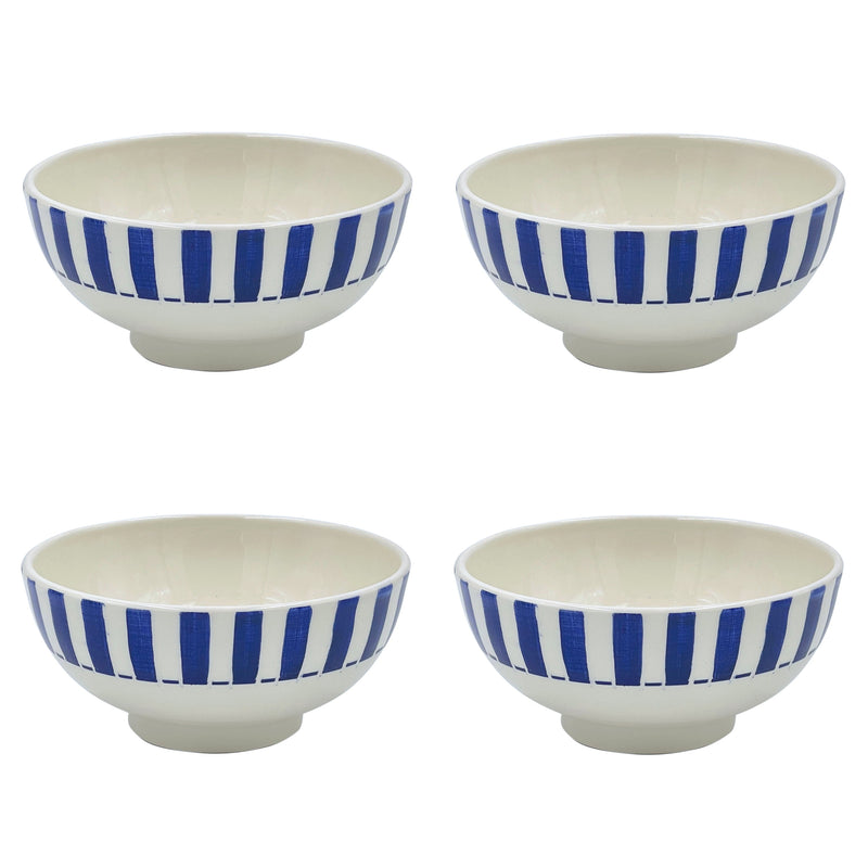 Medium Bowl in Navy Blue, Stripes, Set of Four
