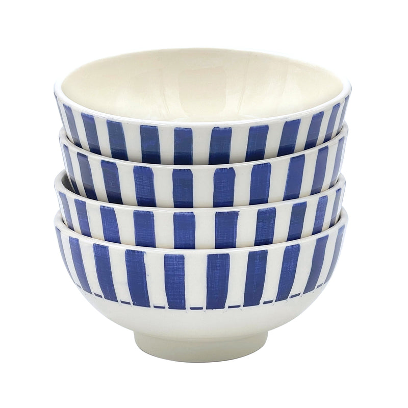Medium Bowl in Navy Blue, Stripes, Set of Four