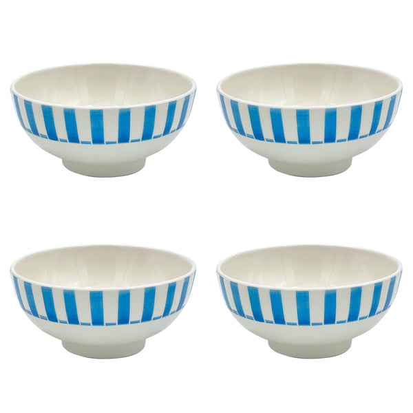 Medium Bowl in Light Blue, Stripes, Set of Four