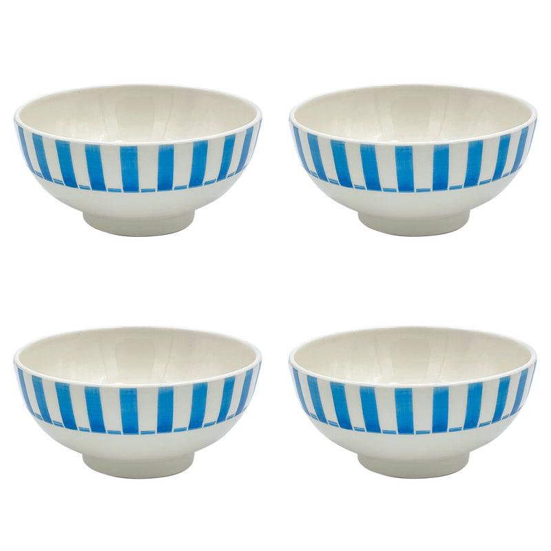 Medium Bowl in Light Blue, Stripes, Set of Four