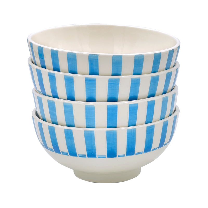 Medium Bowl in Light Blue, Stripes, Set of Four