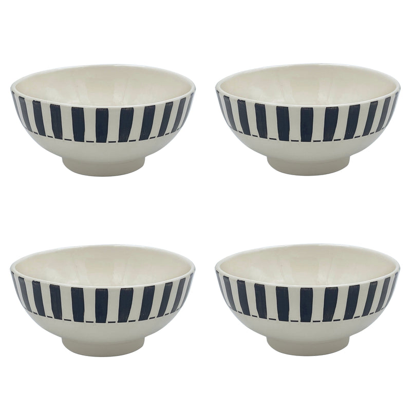 Medium Bowl in Black, Stripes, Set of Four