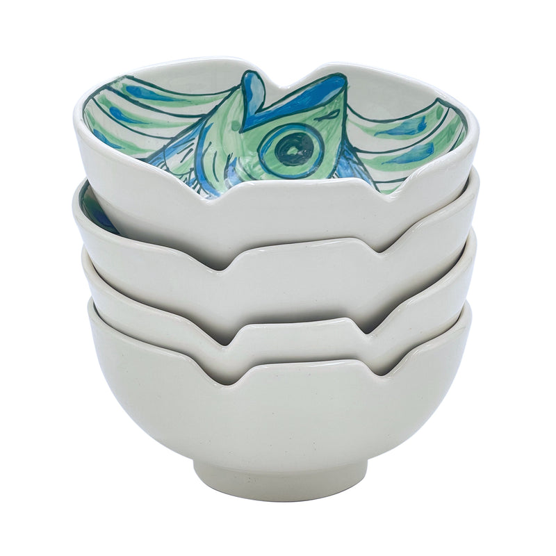 Medium Bowl, Green Romina Fish, Set of Four