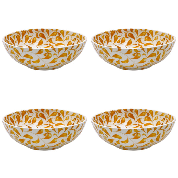 Large Bowl in Yellow, Scroll, Set of Four