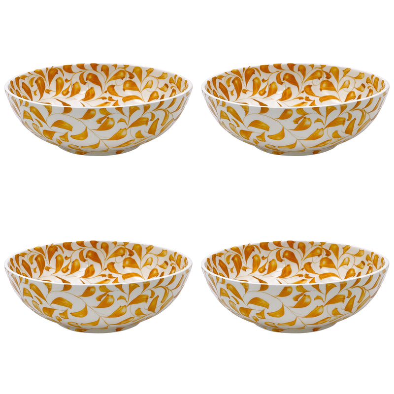 Large Bowl in Yellow, Scroll, Set of Four