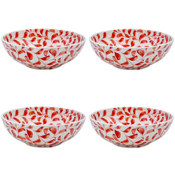 Large Bowl in Red, Scroll, Set of Four