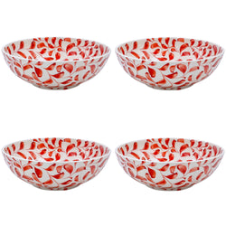 Large Bowl in Red, Scroll, Set of Four