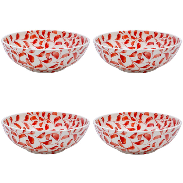 Large Bowl in Red, Scroll, Set of Four