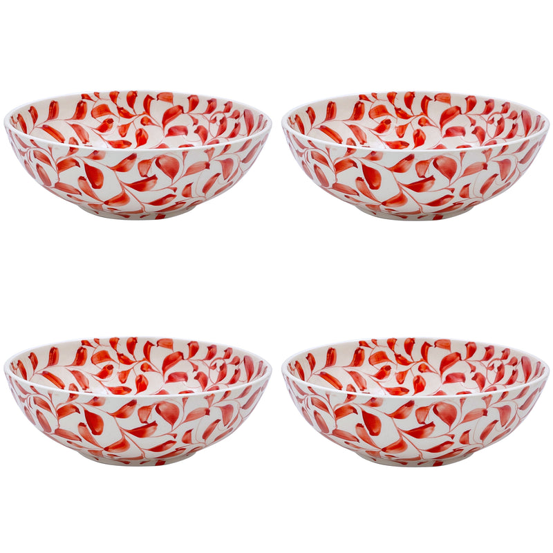 Large Bowl in Red, Scroll, Set of Four