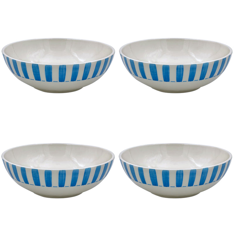 Large Bowl in Light Blue, Stripes, Set of Four