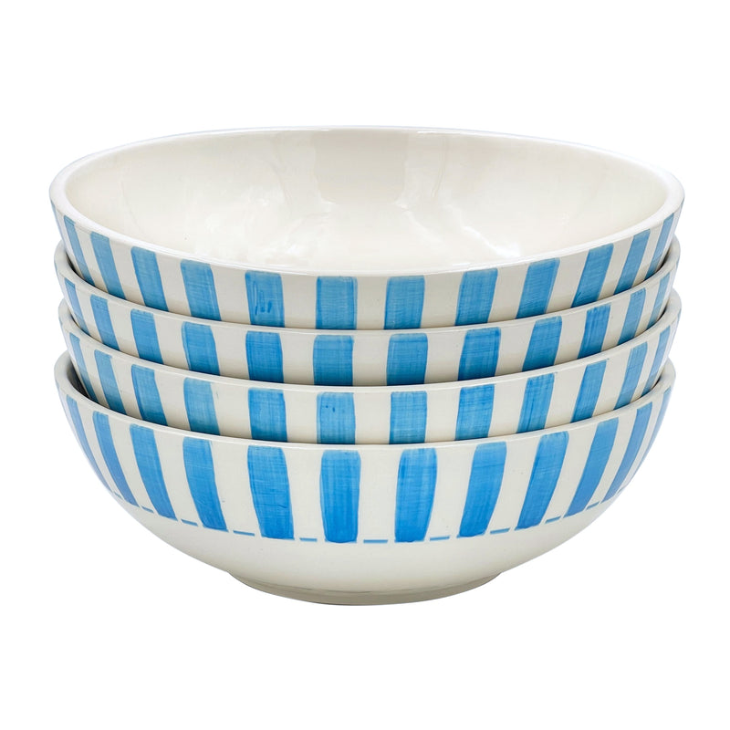 Large Bowl in Light Blue, Stripes, Set of Four