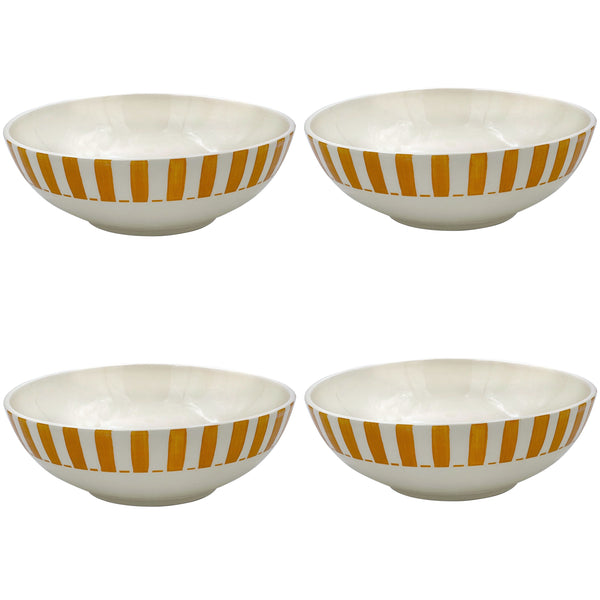 Large Bowl in Yellow, Stripes, Set of Four