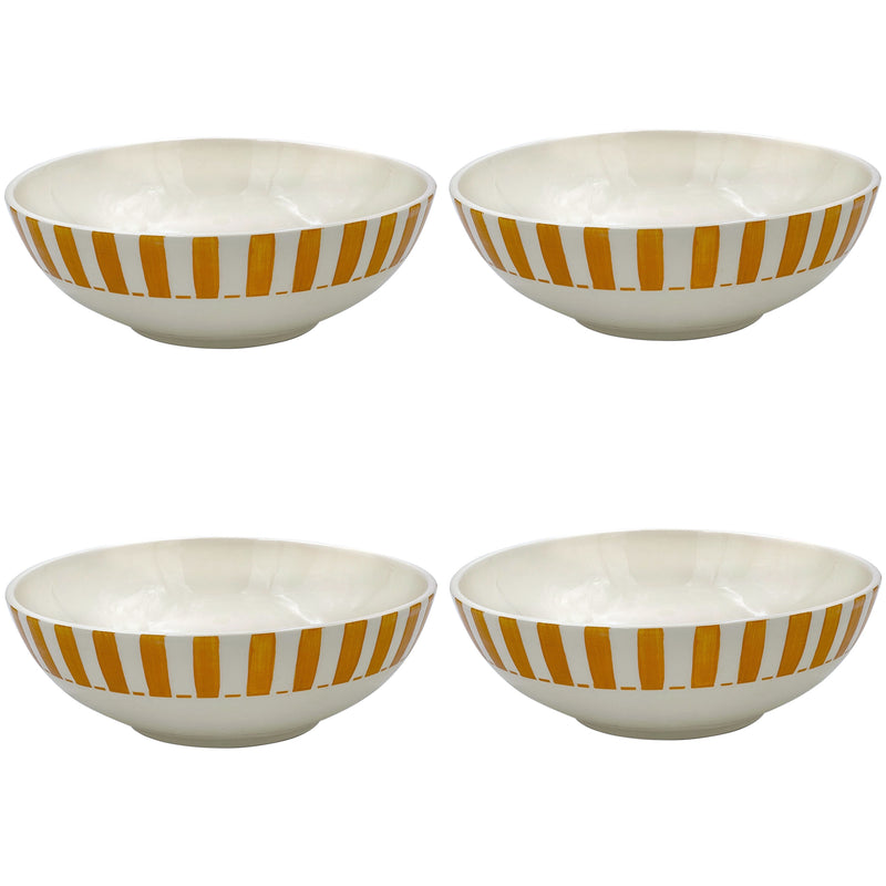 Large Bowl in Yellow, Stripes, Set of Four