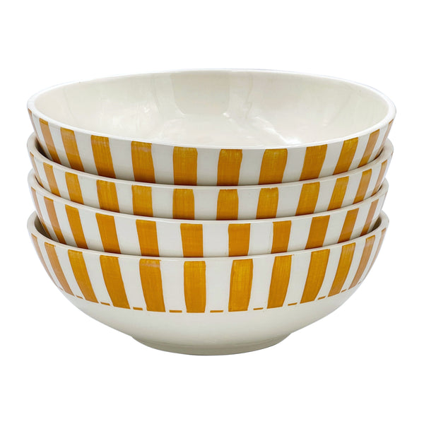 Large Bowl in Yellow, Stripes, Set of Four