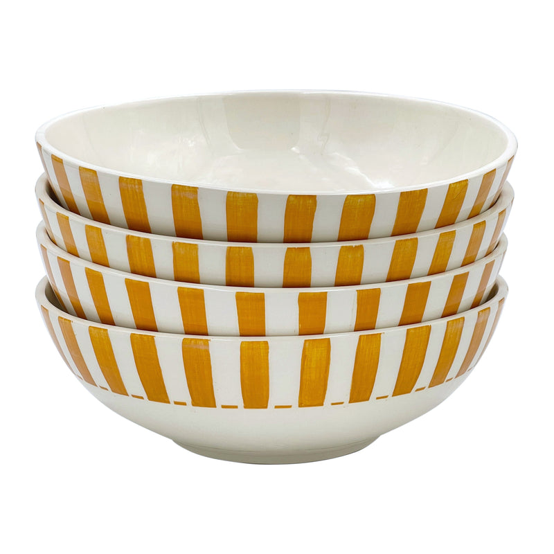 Large Bowl in Yellow, Stripes, Set of Four