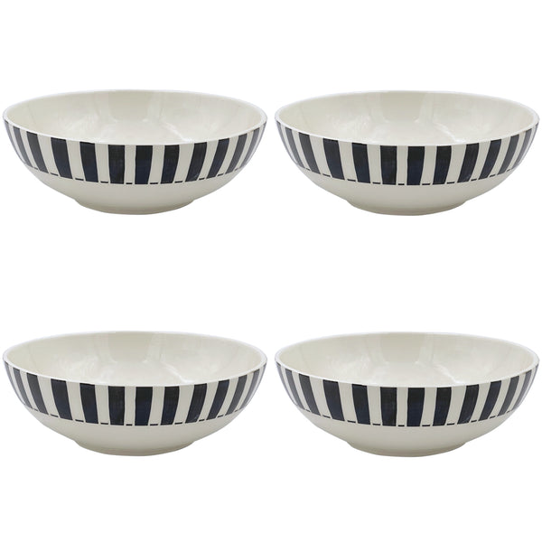 Large Bowl in Black, Stripes, Set of Four