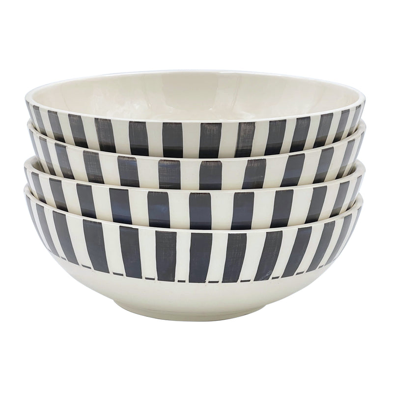 Large Bowl in Black, Stripes, Set of Four