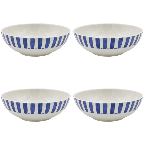 Large Bowl in Navy Blue, Stripes, Set of Four