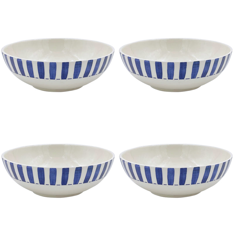 Large Bowl in Navy Blue, Stripes, Set of Four