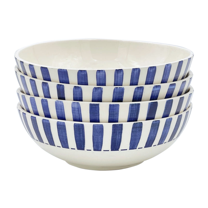 Large Bowl in Navy Blue, Stripes, Set of Four