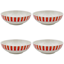 Large Bowl in Red, Stripes, Set of Four