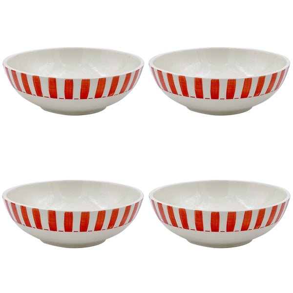 Large Bowl in Red, Stripes, Set of Four