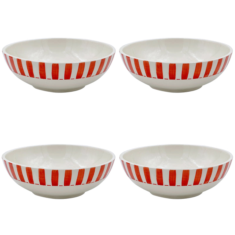 Large Bowl in Red, Stripes, Set of Four