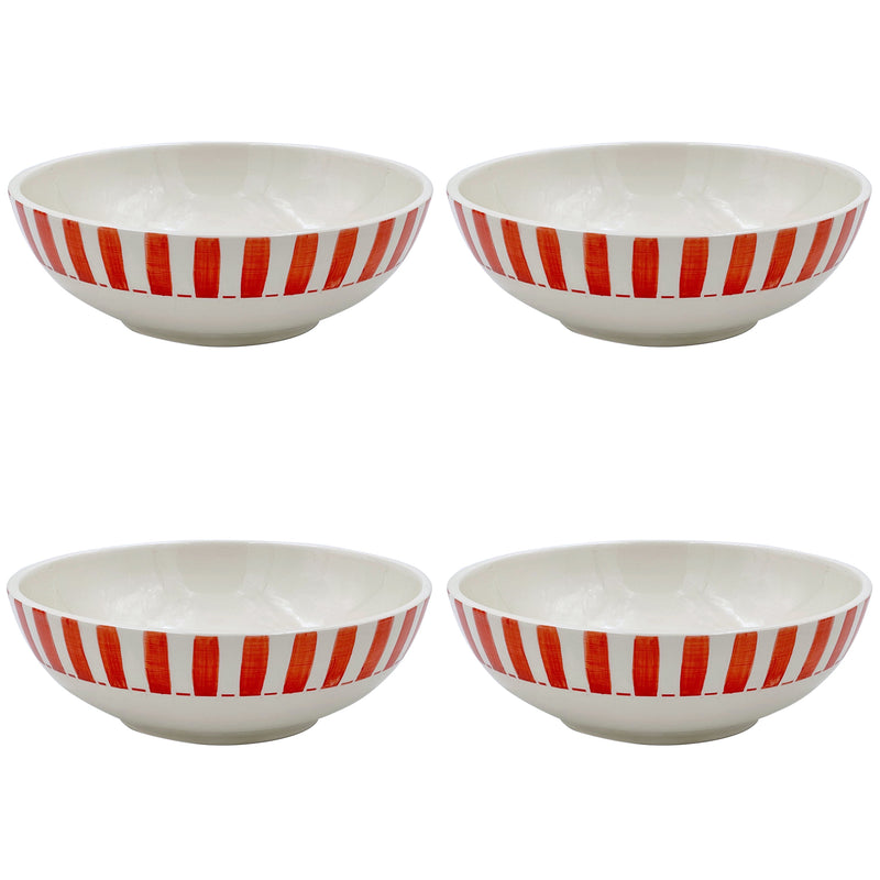 Large Bowl in Red, Stripes, Set of Four
