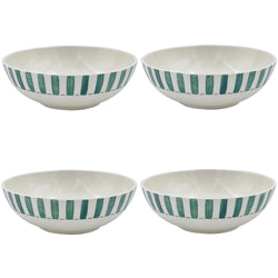 Large Bowl in Green, Stripes, Set of Four