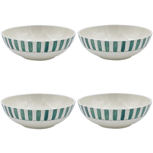 Large Bowl in Green, Stripes, Set of Four