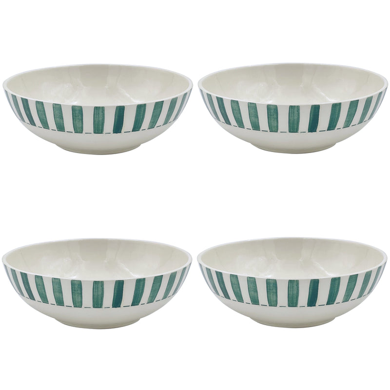 Large Bowl in Green, Stripes, Set of Four