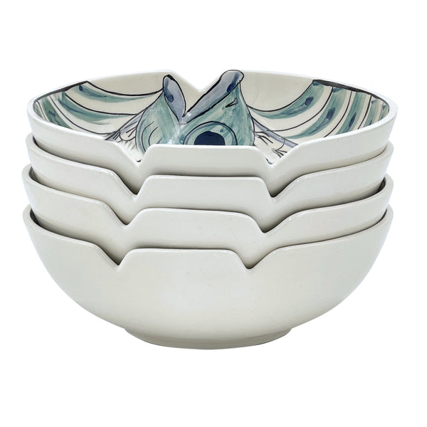Large Bowl, Blue Romina Fish, Set of Four