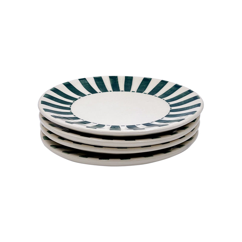 Side Plate in Green, Stripes, Set of Four