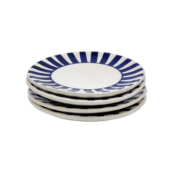 Side Plate in Navy Blue, Stripes, Set of Four