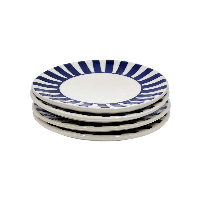 Side Plate in Navy Blue, Stripes, Set of Four