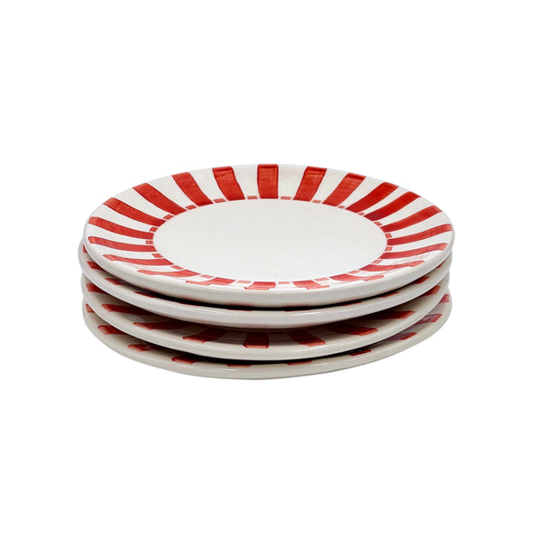 Side Plate in Red, Stripes, Set of Four