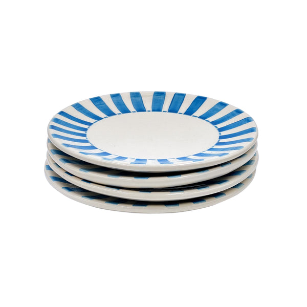 Side Plate in Light Blue, Stripes, Set of Four