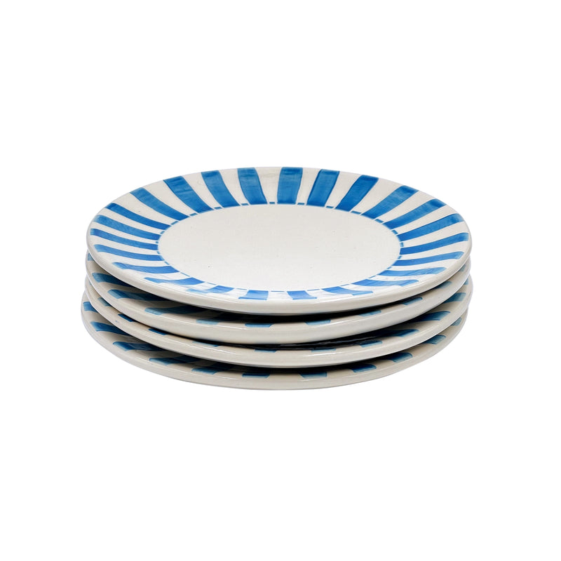 Side Plate in Light Blue, Stripes, Set of Four
