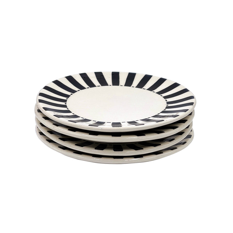 Side Plate in Black, Stripes, Set of Four