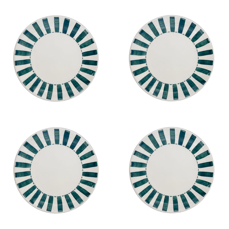 Side Plate in Green, Stripes, Set of Four