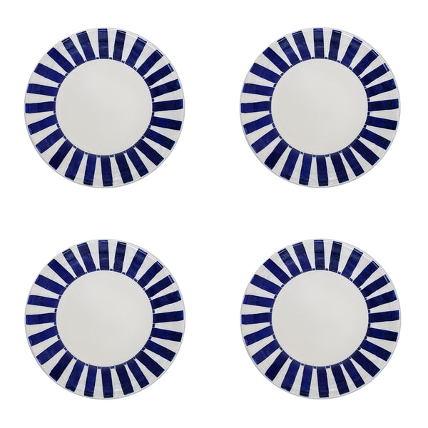 Side Plate in Navy Blue, Stripes, Set of Four