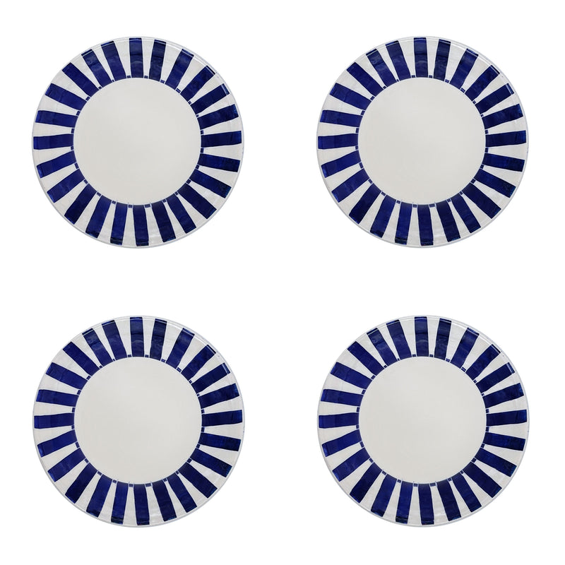 Side Plate in Navy Blue, Stripes, Set of Four