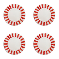 Side Plate in Red, Stripes, Set of Four