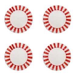 Side Plate in Red, Stripes, Set of Four