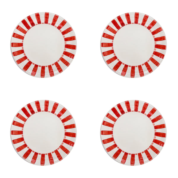Side Plate in Red, Stripes, Set of Four