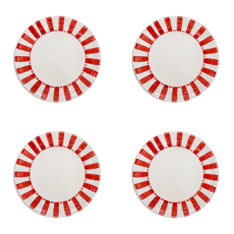 Side Plate in Red, Stripes, Set of Four