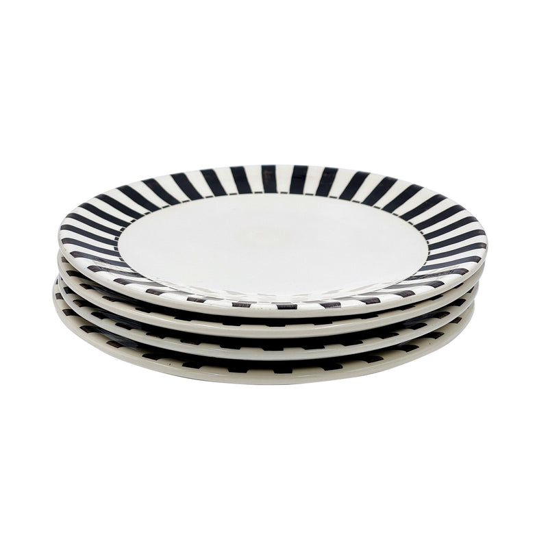 Dinner Plate in Black, Stripes, Set of Four